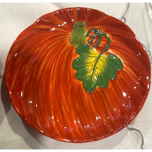 Celebrating Home Pumpkin Ceramic Plates Set Of 2 Hand-Painted Autumn Design - Picture 2 of 9